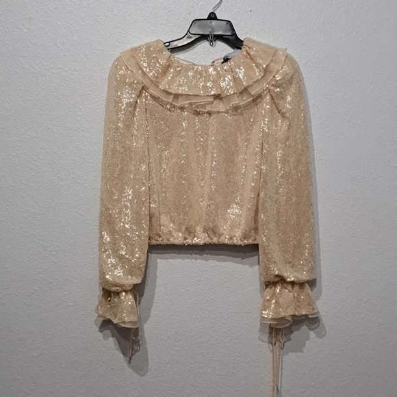 Antonio Melani x Nicola Bathie Champagne Gold Sequin Shelby Blouse - Picture 7 of 14